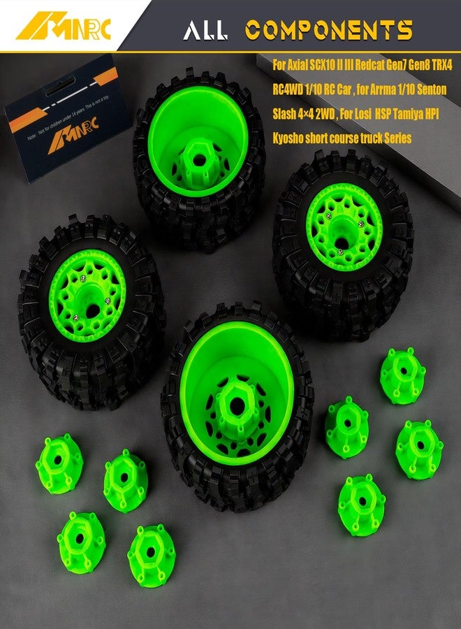 NMNRC Plastic RC Short Course Truck Wheels and Rubber Tires & 12MM 14MM 17MM Hex Kit for 1/10 Arrma Senton Slash 4×4 2WD for Axial Losi Series Upgrade Part Green - Image 2